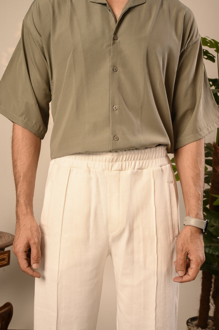 White Ribbed Knit Trouser