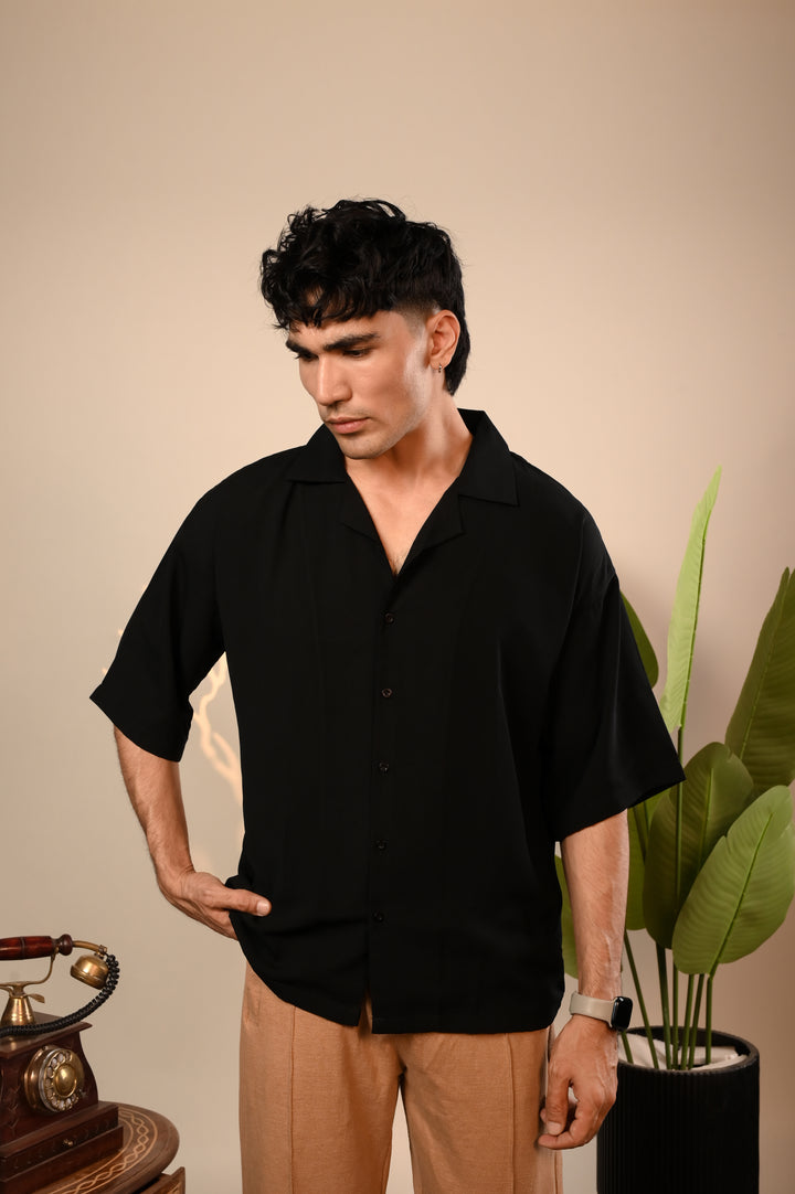 Black Oversized Cuban Collar Shirt