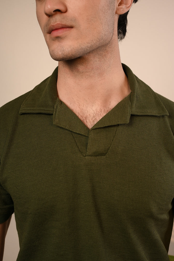 Green Waffle Knit Polo