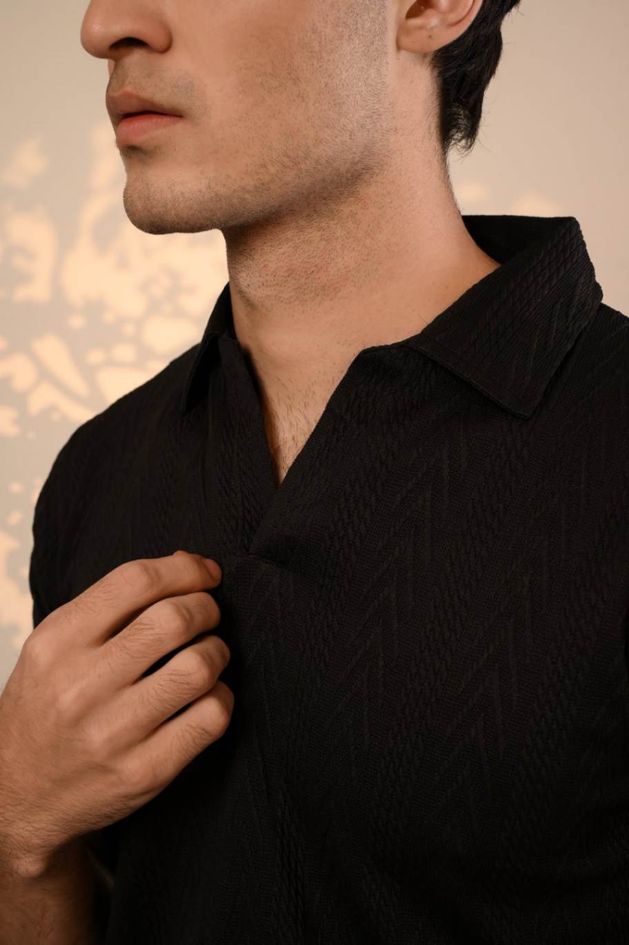 Black Textured Polo