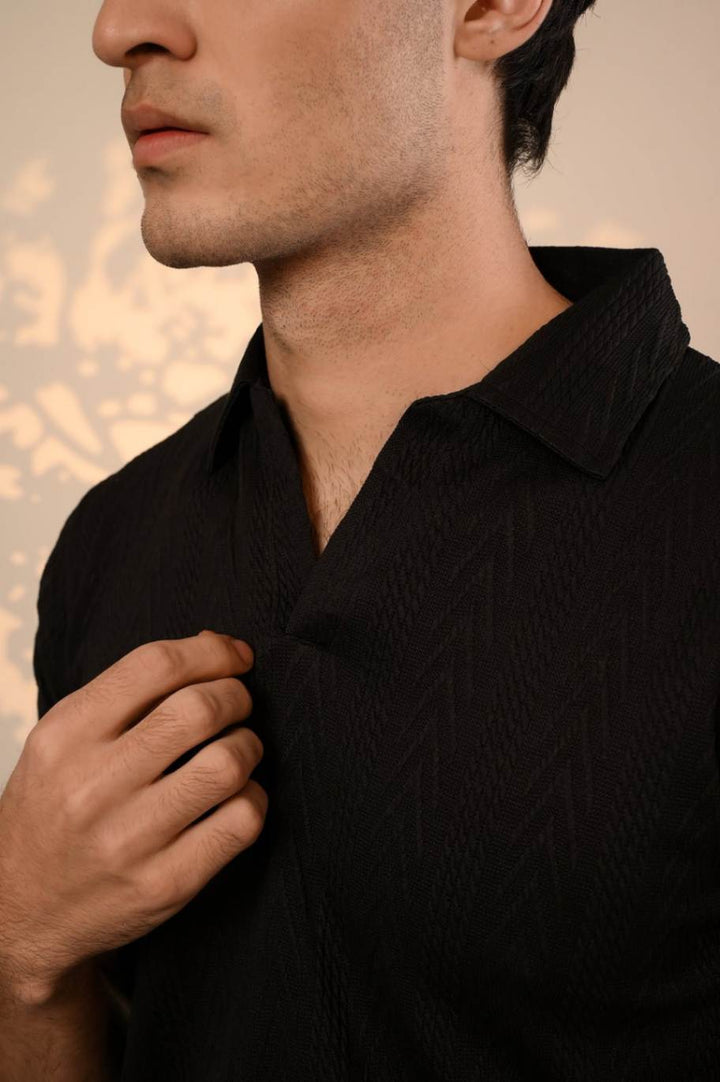Black Textured Polo