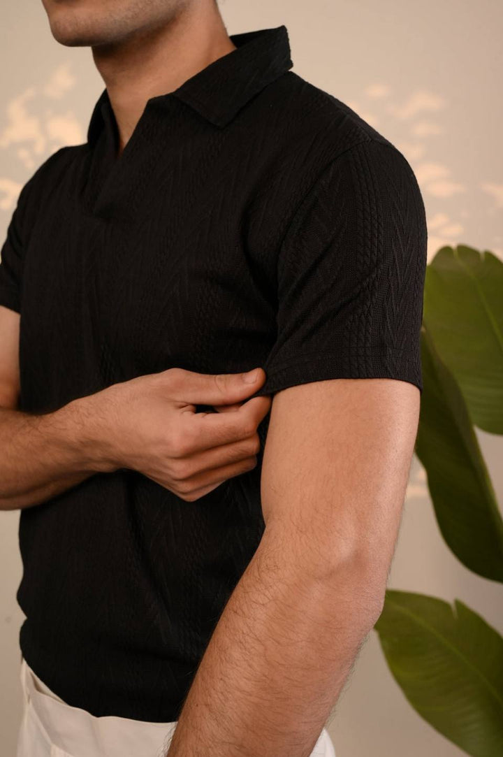 Buy Black Textured Polo